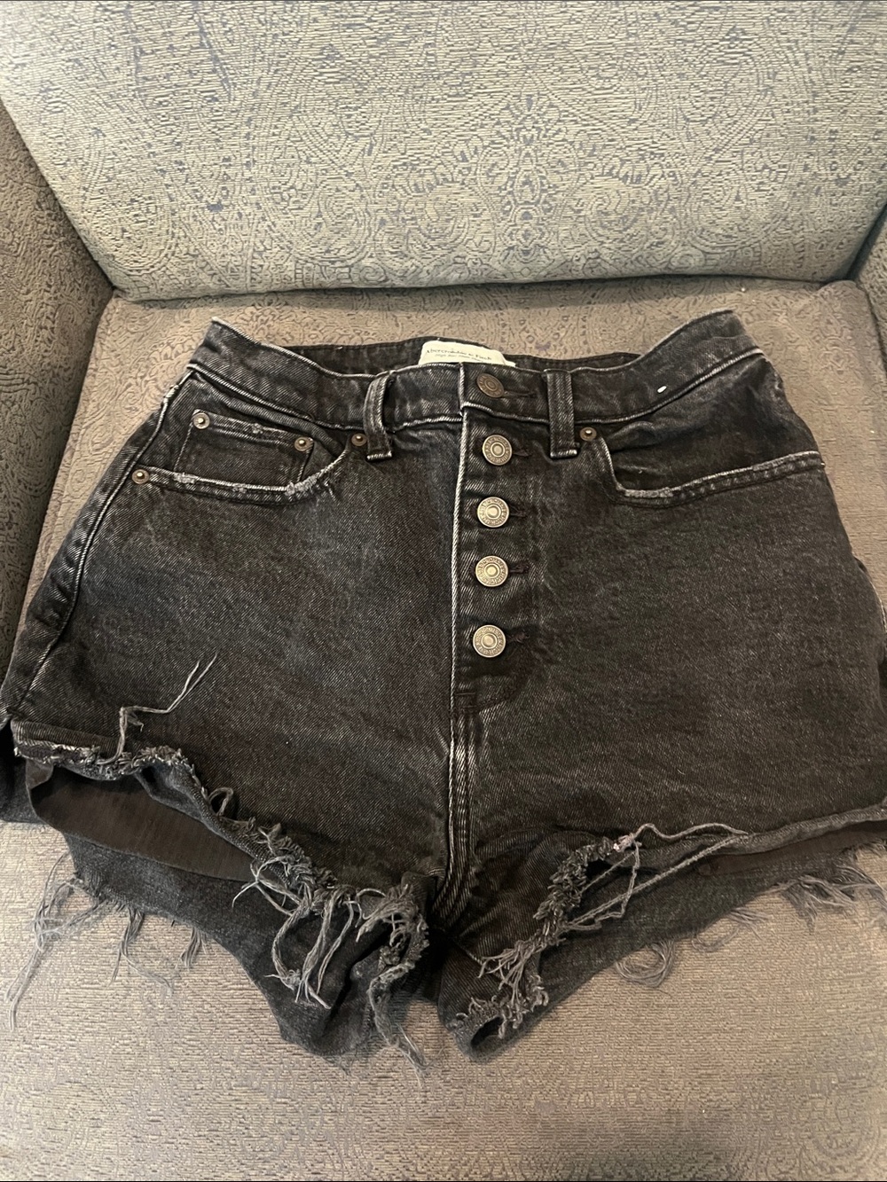 Abercrombie & Fitch Black High-Waist Distressed Denim Shorts